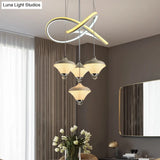 Modern Led Hanging Pendant Lamp With 4 Acrylic Heads And Strip Shelf - White Ideal For Dining Room