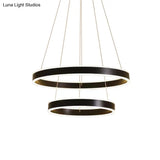 Modern Led Hoop Hanging Chandelier 2/3-Tier Aluminum Black