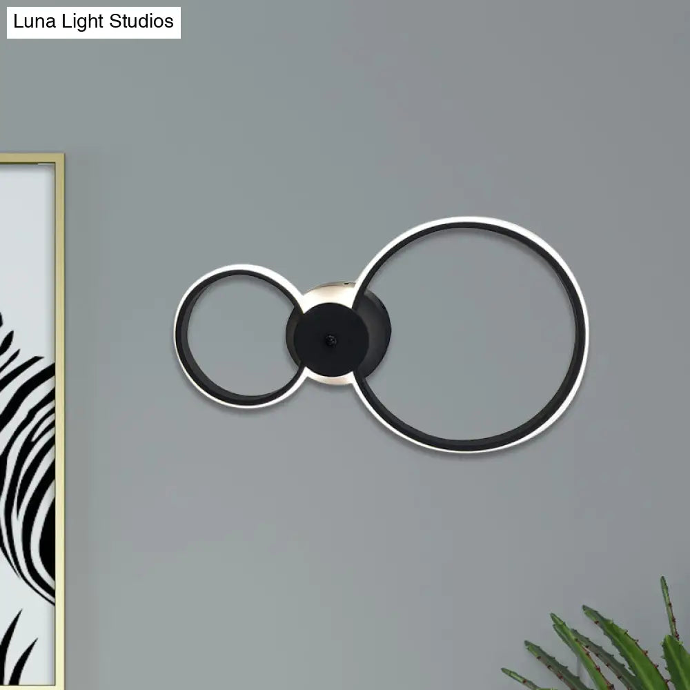 Modern Led Hoop Wall Lamp With Acrylic Lighting - Black/White 2/3 Lights In Warm/White/Second Gear