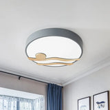 Modern Led Iron Flush Mount Ceiling Lamp For Bedroom - White/Grey Finish 16’/19.5’ Wide Grey / 16’