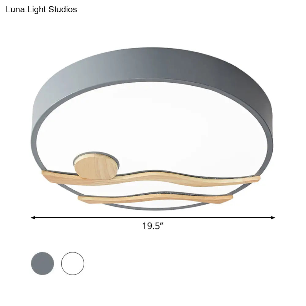 Modern Led Iron Flush Mount Ceiling Lamp For Bedroom - White/Grey Finish 16’/19.5’ Wide