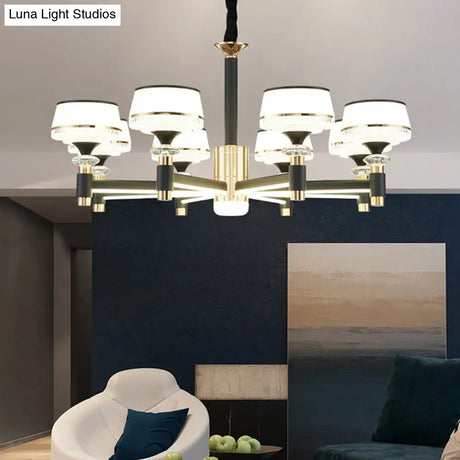 Modern Led Living Room Chandelier: Round Simplicity In Black Metal