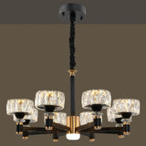Modern Led Living Room Chandelier: Round Simplicity In Black Metal 8 / Crystal