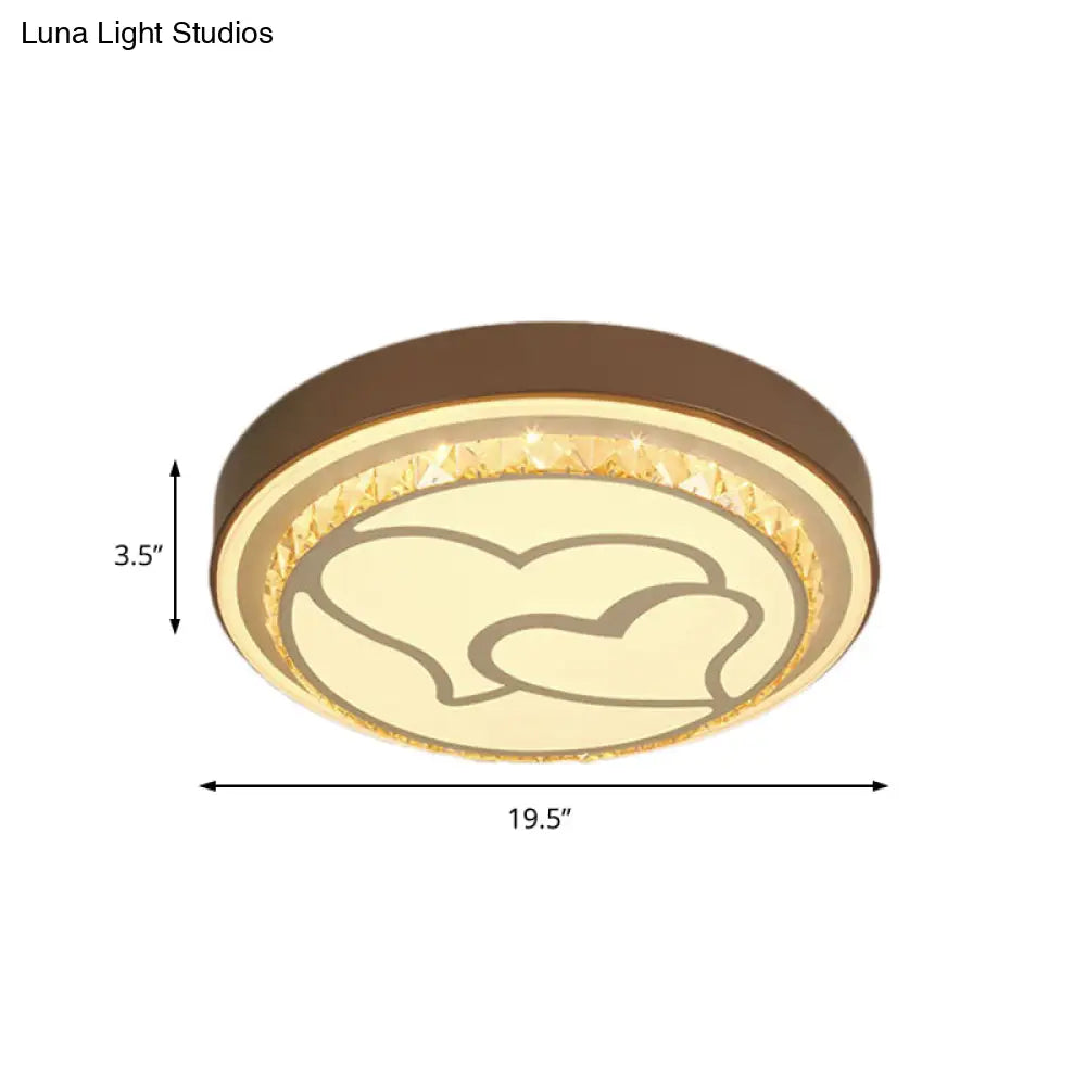Modern Led Loving Heart Flush Ceiling Light With Acrylic Crystal Shade - Brown/White | White/3