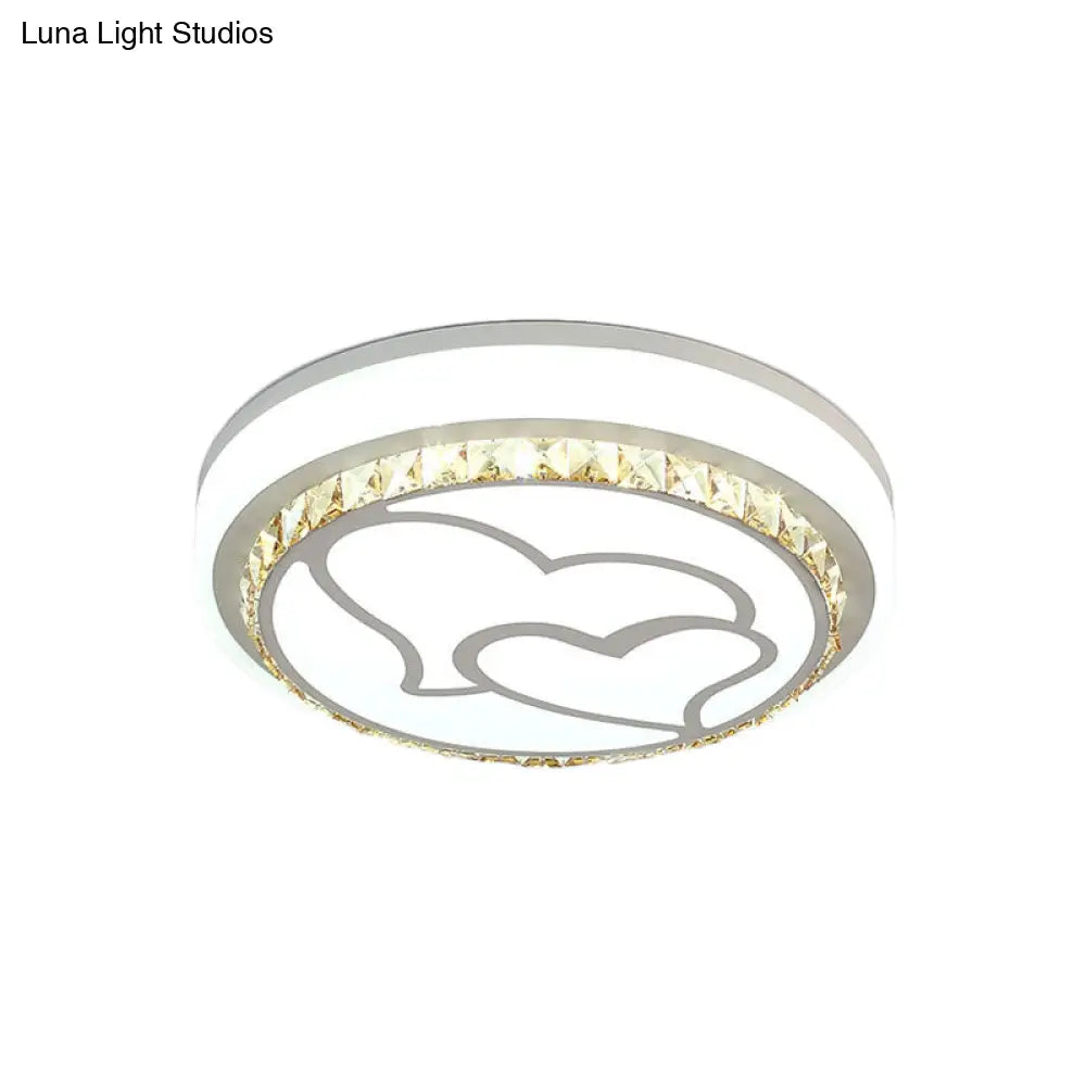 Modern Led Loving Heart Flush Ceiling Light With Acrylic Crystal Shade - Brown/White | White/3