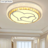 Modern Led Loving Heart Flush Ceiling Light With Acrylic Crystal Shade - Brown/White | White/3