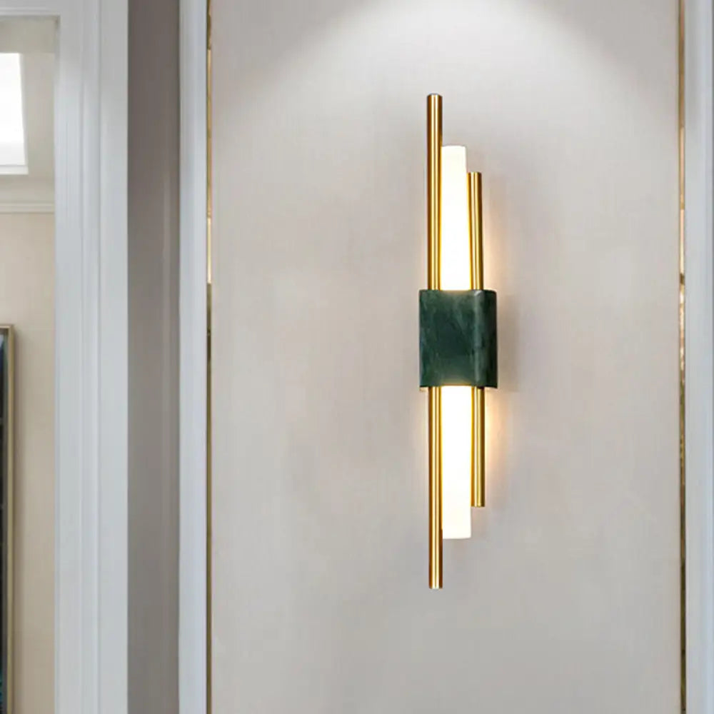 Modern Led Marble Rectangle Wall Light With Slim Tube Detail In White/Warm White/Green Color Option