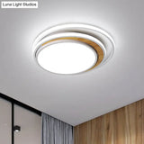 Modern Led Metal Flush Ceiling Light In Black/White 16.5’/20.5’ Wide White/Warm