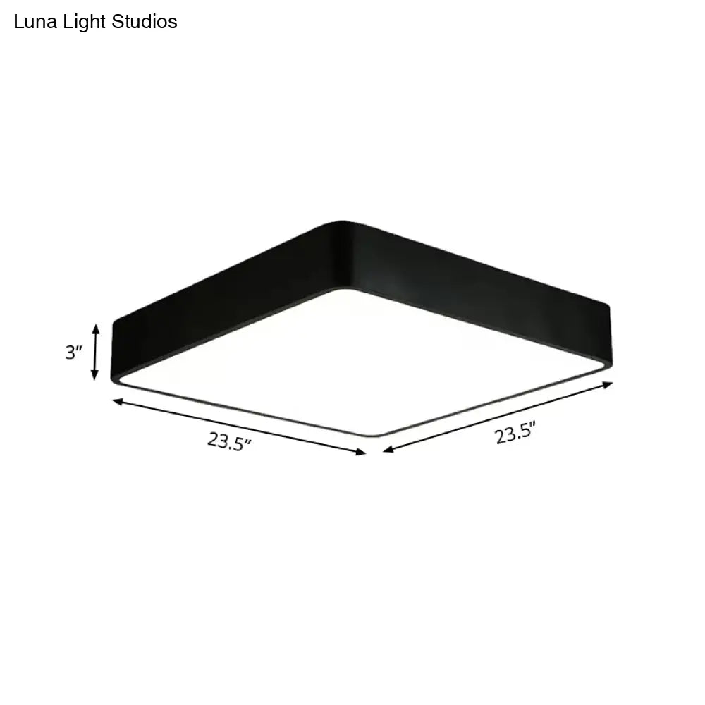 Modern Led Metal Flush Mount Light Fixture - White/Black Square 14’/18’/23.5’ Wide Living Room