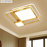 Modern Led Metal Rectangular Ceiling Light Fixture In Gold Flush Mount 21’/23.5’ Width -