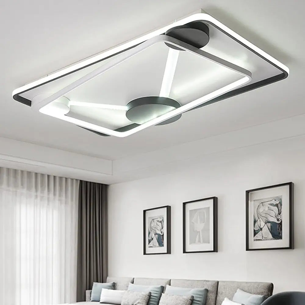 Modern Led Metal Semi Flush Mount Lamp - 16’/19.5’/35.5’ Wide Black And White