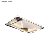 Modern Led Metal Semi Flush Mount Lamp - 16’/19.5’/35.5’ Wide Black And White