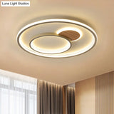 Modern Led Metallic Hoop Flush Light In Brown - Close To Ceiling Mount Warm/White 16.5’/20.5’ Dia