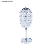 Modern Led Nightstand Light - Pipe Cone Design With Clear/Champagne Crystal Chrome Rod Stem