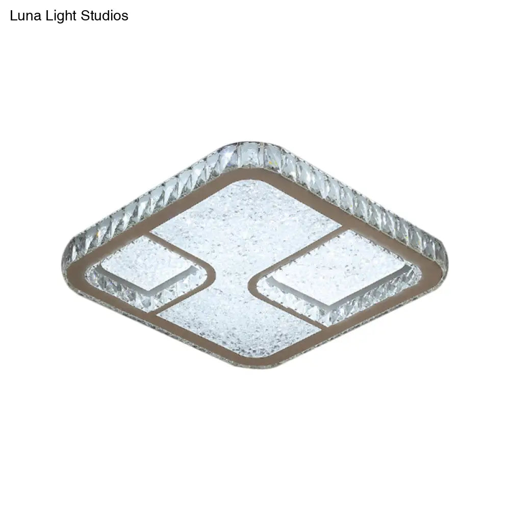 Modern Led Parlor Flushmount Ceiling Fixture With Square Crystal Shade - Chrome Finish In