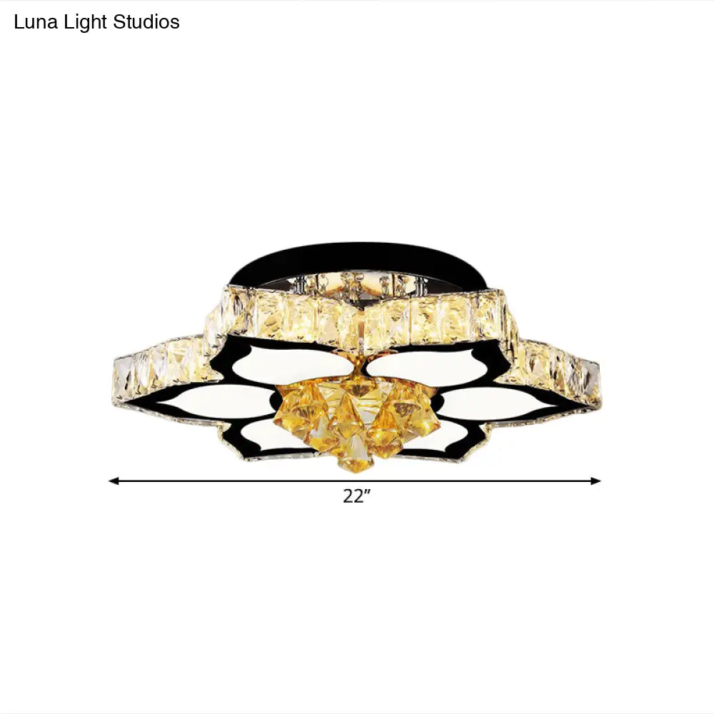 Modern Led Peach Flower Ceiling Lamp With Clear Crystal Blocks