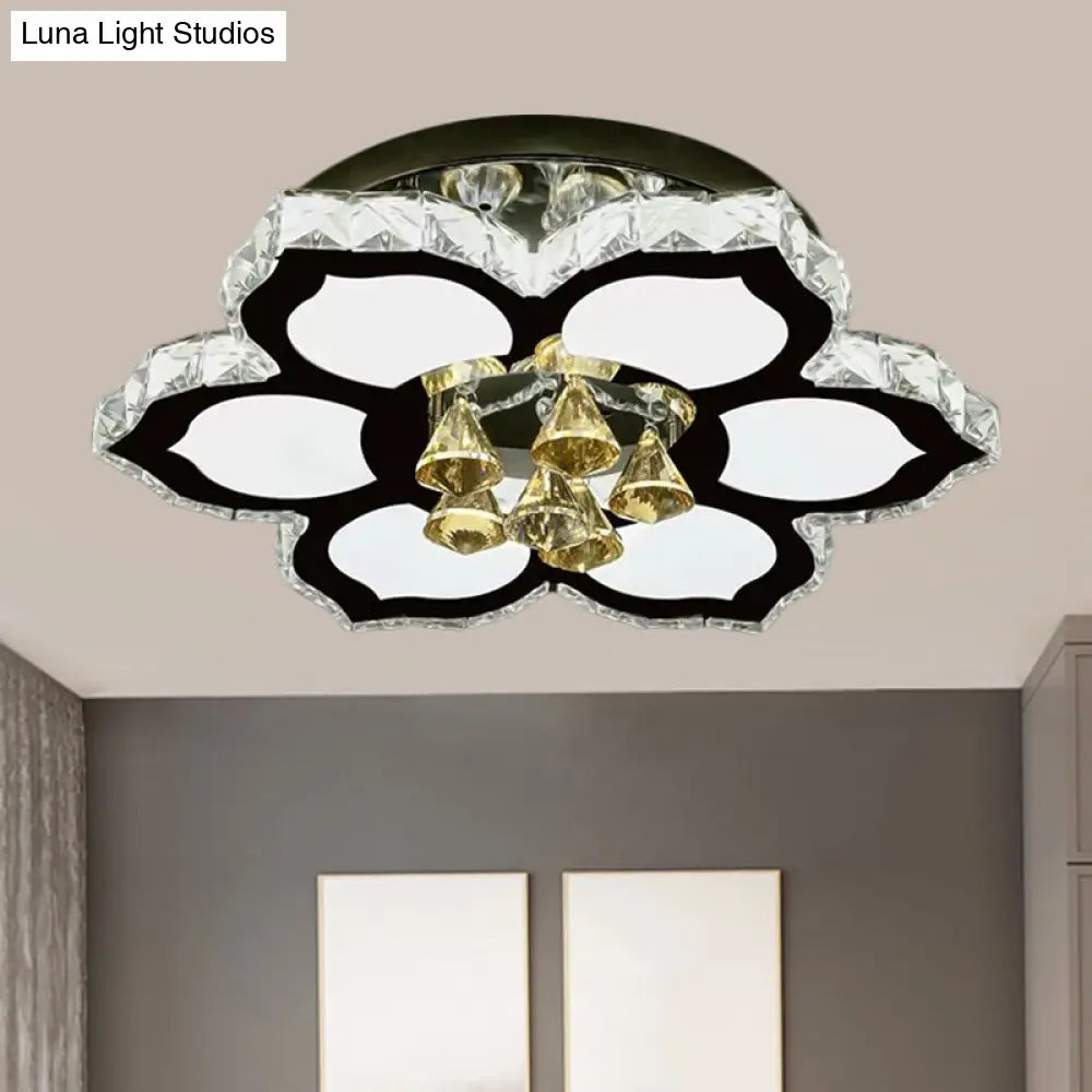 Modern Led Peach Flower Ceiling Lamp With Clear Crystal Blocks