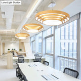 Modern Led Pendant Light: Stylish Multi-Layer Wood Design 1-Light Office Ceiling Fixture In