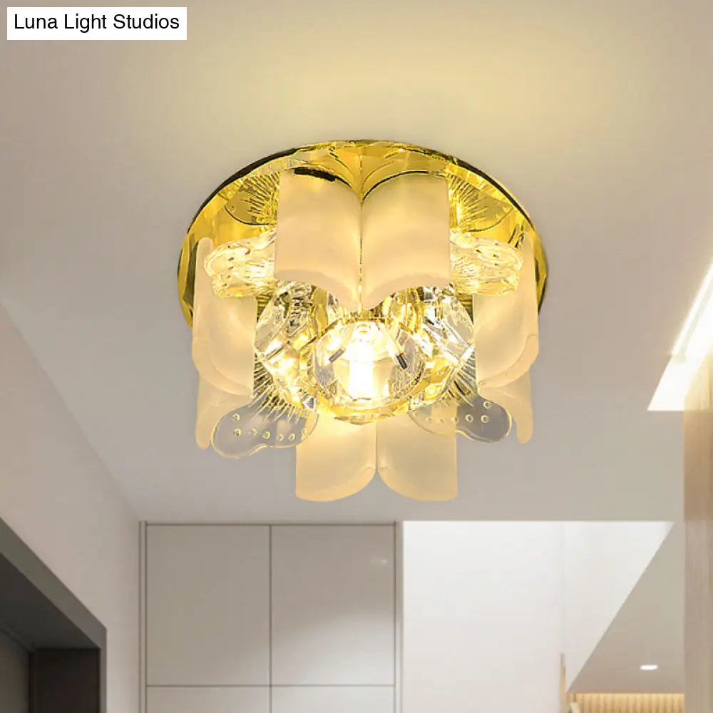 Modern Led Petal Flush Mount Spotlight With Blue/Gold/Tan Finish And Clear Crystal Ceiling Light
