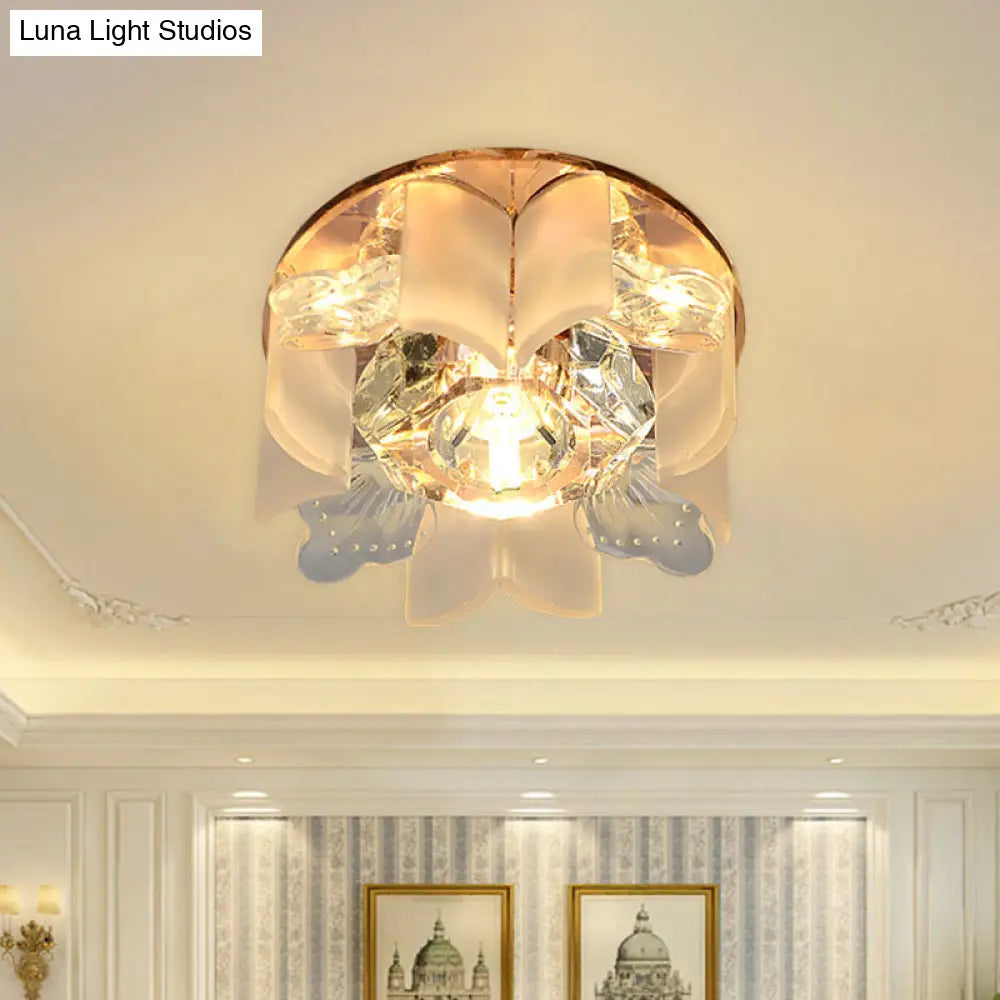 Modern Led Petal Flush Mount Spotlight With Blue/Gold/Tan Finish And Clear Crystal Ceiling Light