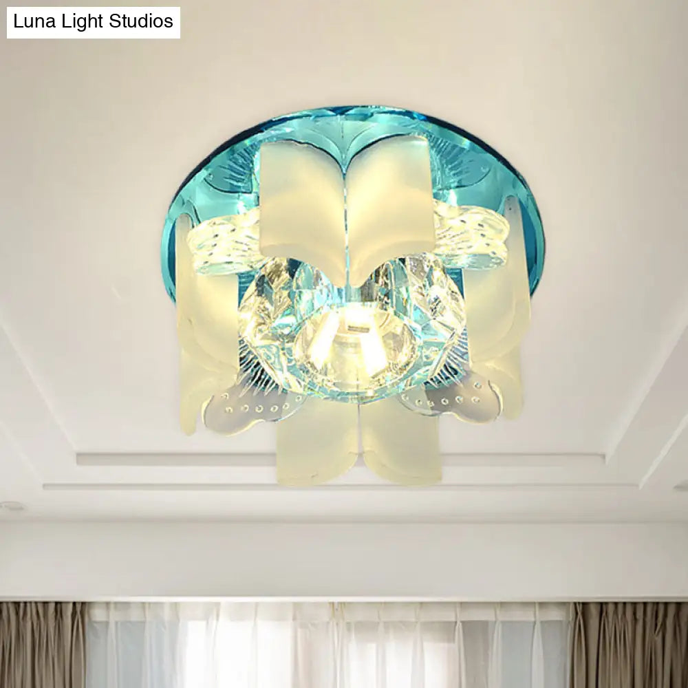Modern Led Petal Flush Mount Spotlight With Blue/Gold/Tan Finish And Clear Crystal Ceiling Light