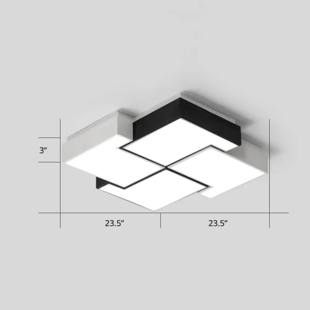 Modern Led Pinwheel Flush Mount Nordic Ceiling Light For Bedroom - Black And White Metal Finish