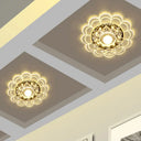 Modern Led Porch Ceiling Flush Mount Light Fixture With Clear Crystal Blossom Design + Ruffle Edge