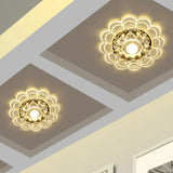 Modern Led Porch Ceiling Flush Mount Light Fixture With Clear Crystal Blossom Design + Ruffle Edge