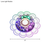 Modern Led Porch Ceiling Flush Mount Light Fixture With Clear Crystal Blossom Design + Ruffle Edge
