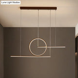 Modern Led Restaurant Island Lamp In Black/Gold With Circle & Linear Metal Shade - Warm/White Light