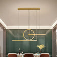 Modern Led Restaurant Island Lamp In Black/Gold With Circle & Linear Metal Shade - Warm/White Light
