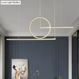 Modern Led Restaurant Island Lamp In Black/Gold With Circle & Linear Metal Shade - Warm/White Light