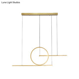 Modern Led Restaurant Island Lamp In Black/Gold With Circle & Linear Metal Shade - Warm/White Light