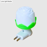 Modern Led Rose Girls Wall Lamp With Plug - White/Green Bedside Night Light