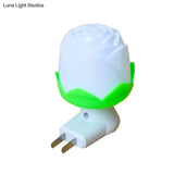 Modern Led Rose Girls Wall Lamp With Plug - White/Green Bedside Night Light