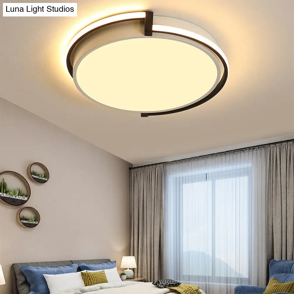 Modern Led Round Bedroom Flush Lamp In Black/Grey With Recessed Diffuser - 12/16/19.5 Wide Available