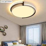 Modern Led Round Bedroom Flush Lamp In Black/Grey With Recessed Diffuser - 12/16/19.5 Wide Available