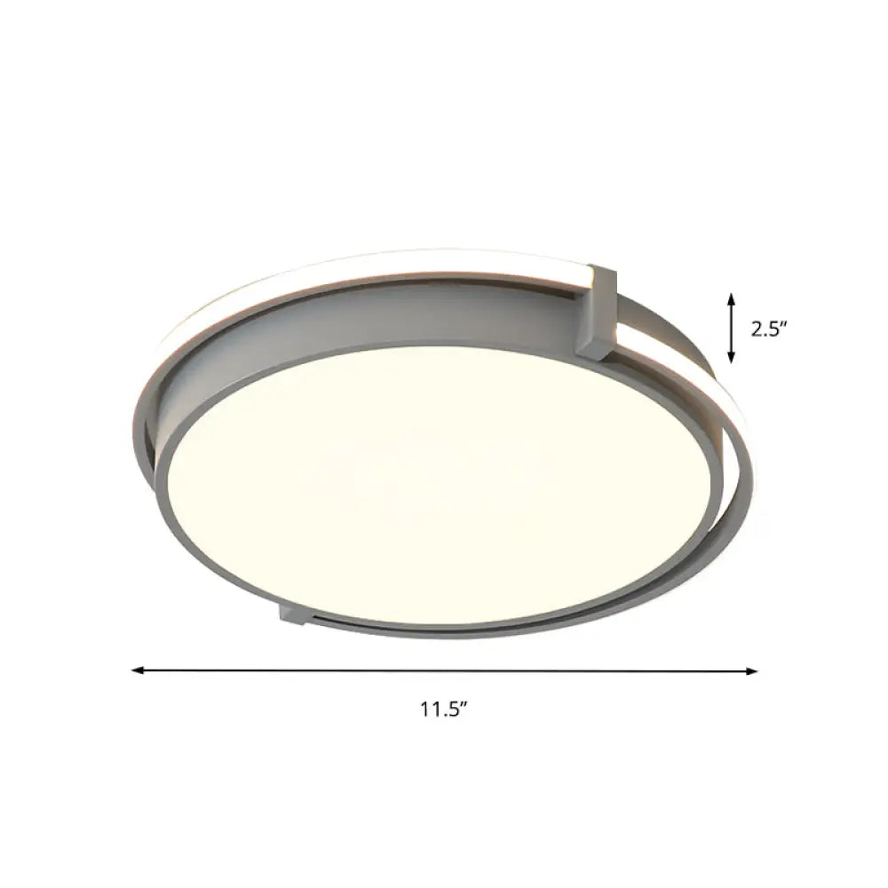 Modern Led Round Bedroom Flush Lamp In Black/Grey With Recessed Diffuser - 12/16/19.5 Wide Available