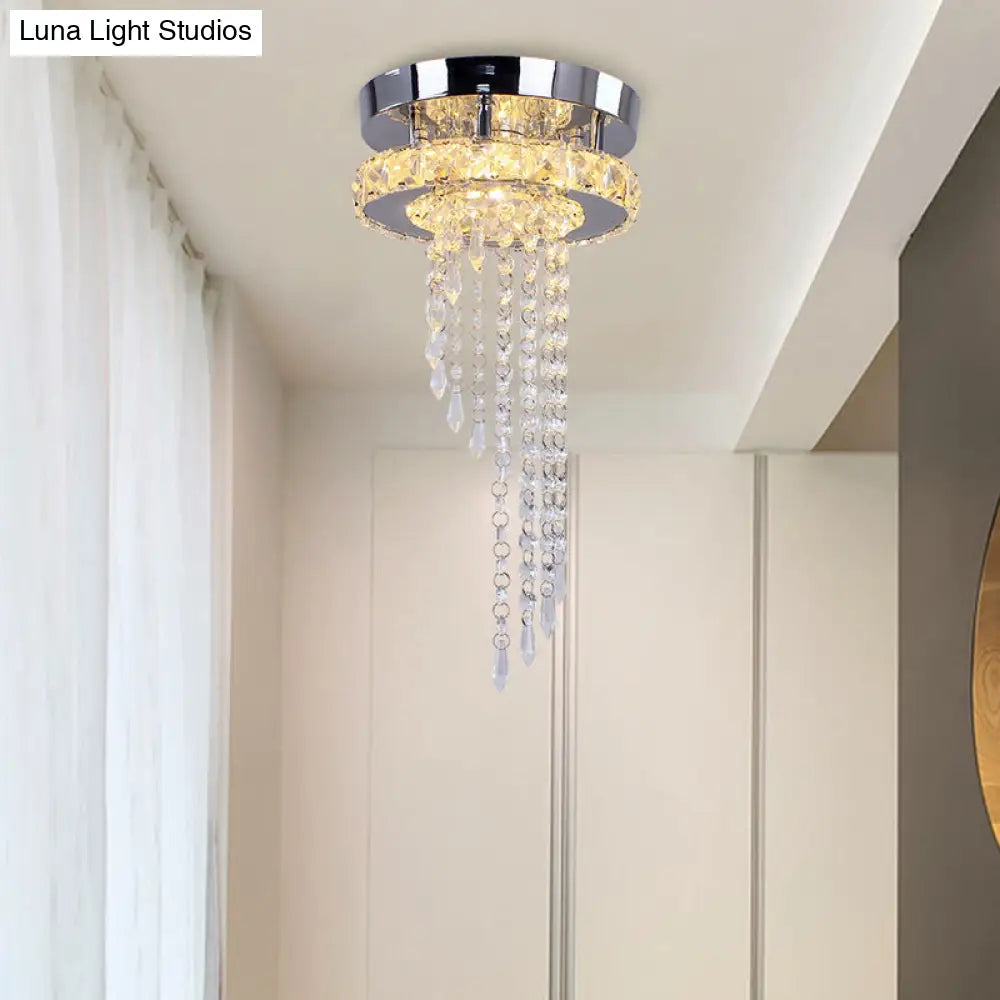 Modern Led Spiral Crystal Ceiling Light For Corridor: Stainless Steel Flushmount
