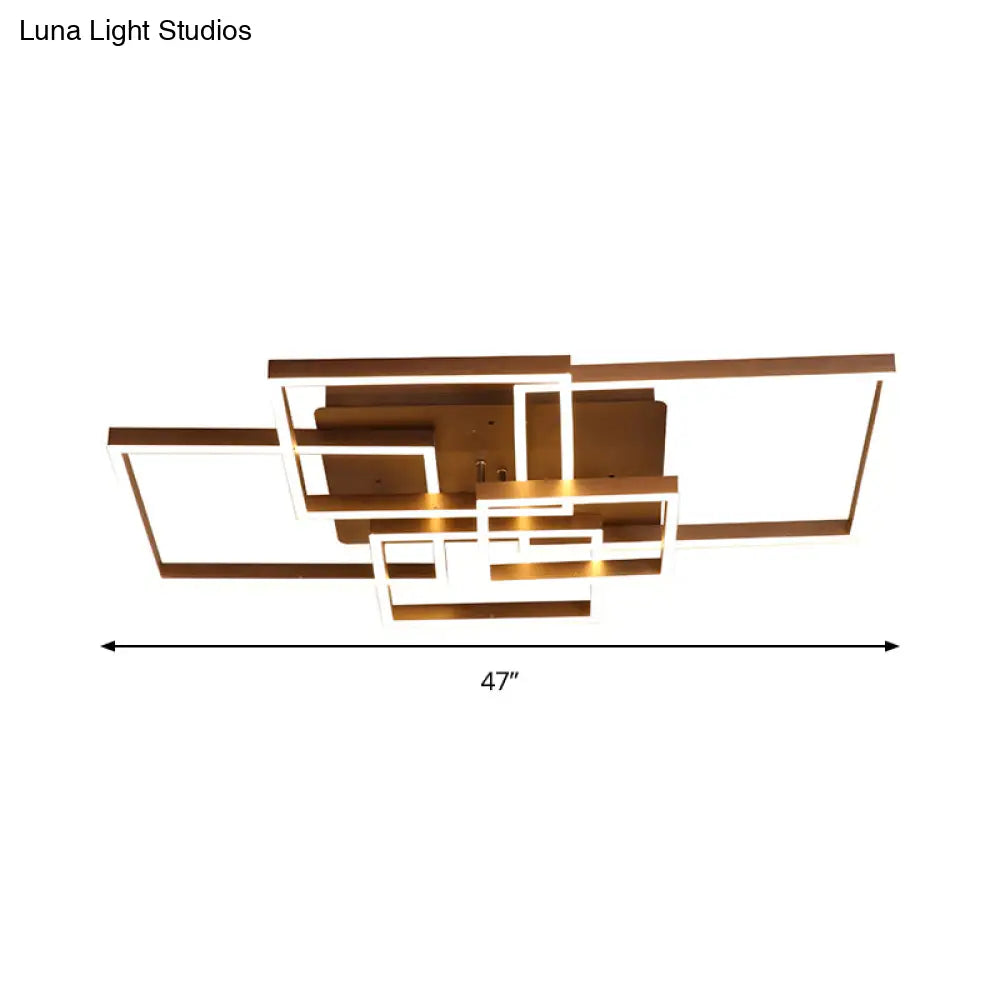 Modern Led Square Acrylic Ceiling Light - 39’/47’ Wide Brown Semi Flush Mount In Warm/White