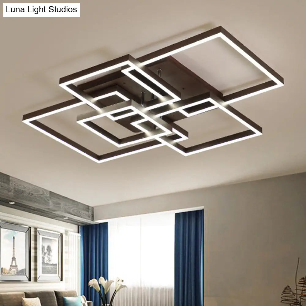 Modern Led Square Acrylic Ceiling Light - 39’/47’ Wide Brown Semi Flush Mount In Warm/White