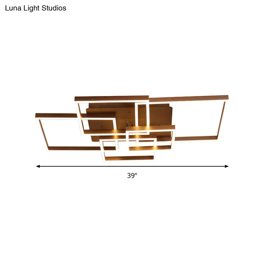 Modern Led Square Acrylic Ceiling Light - 39’/47’ Wide Brown Semi Flush Mount In Warm/White