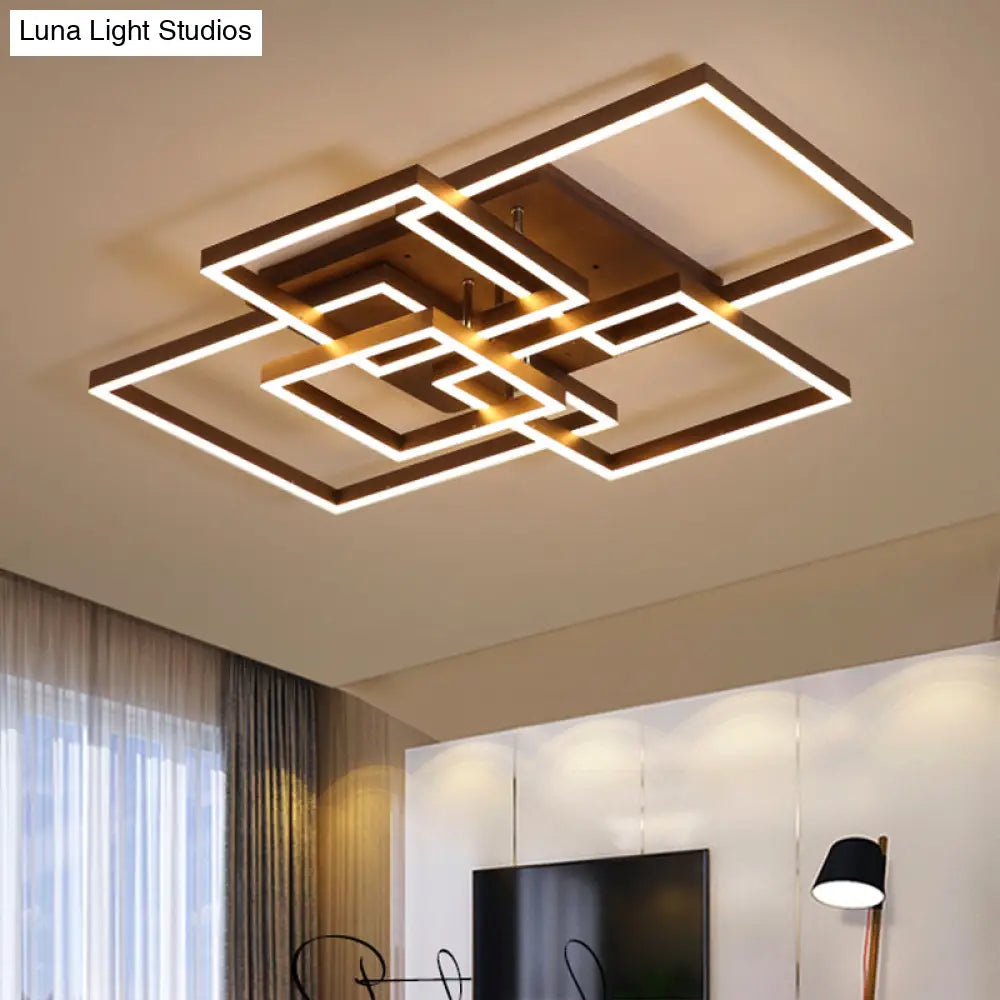 Modern Led Square Acrylic Ceiling Light - 39’/47’ Wide Brown Semi Flush Mount In Warm/White