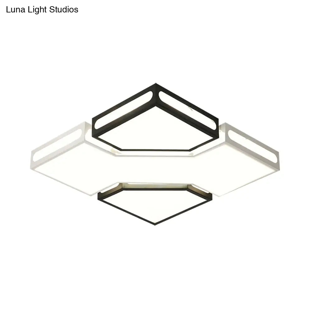 Modern Led Square Flush Lamp With Acrylic Ceiling Light Fixture - Black And White Design White/3