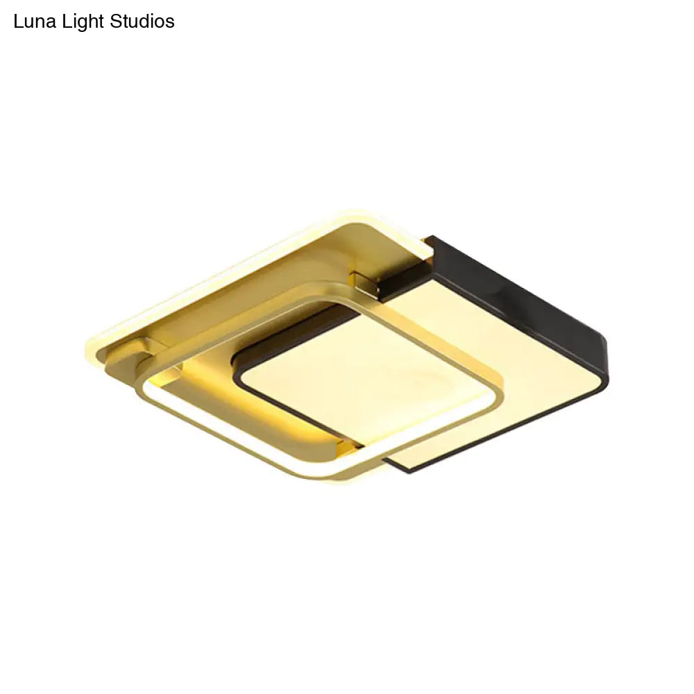 Modern Led Square Flush Mount Ceiling Light With Acrylic Shade Black - Gold Finish