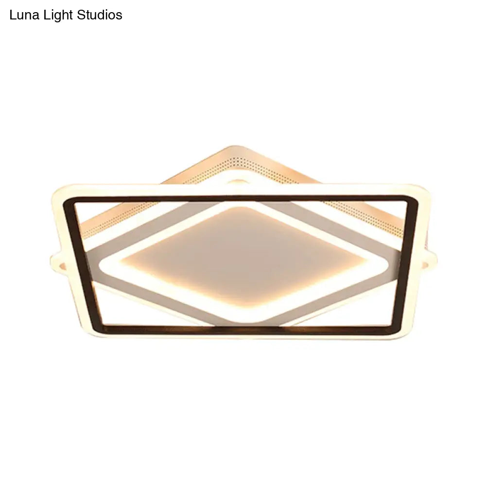 Modern Led Square Metal Flush Mount Ceiling Light In White/Warm 16.5’/19.5’/23.5’ Wide