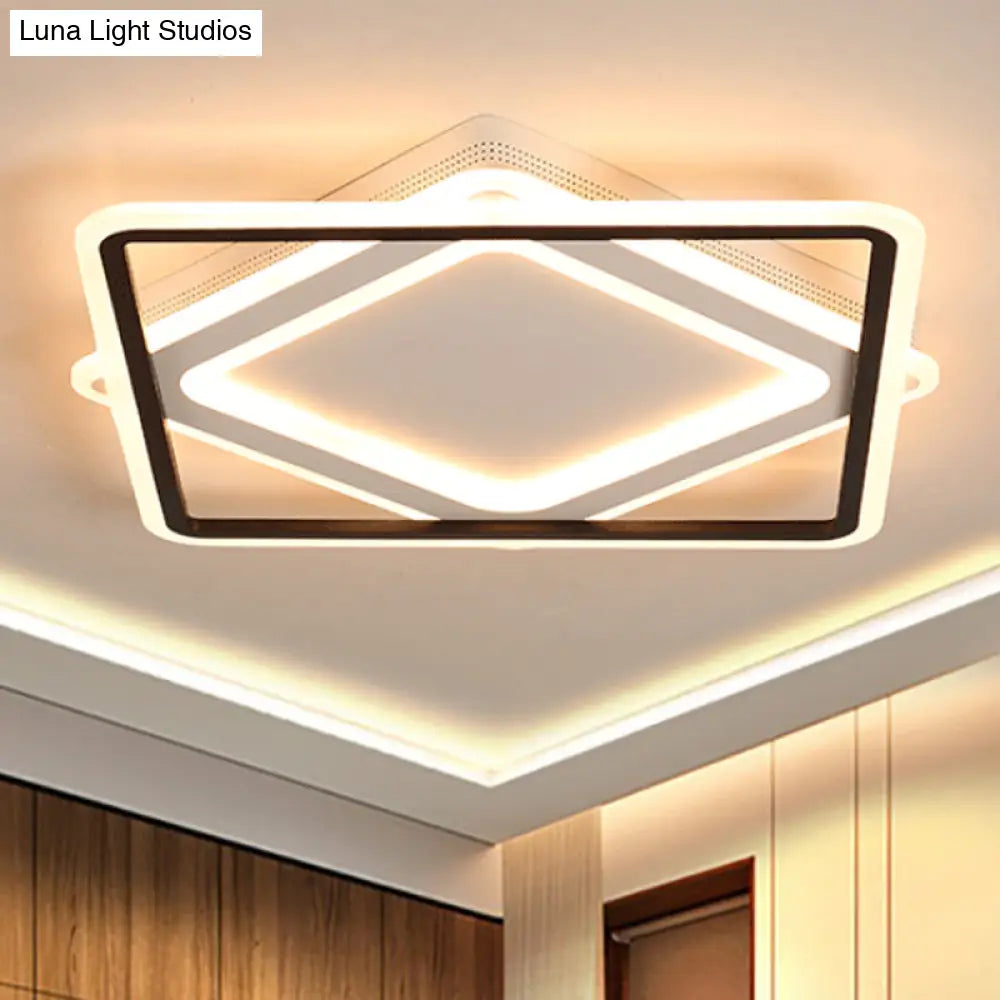 Modern Led Square Metal Flush Mount Ceiling Light In White/Warm 16.5’/19.5’/23.5’ Wide