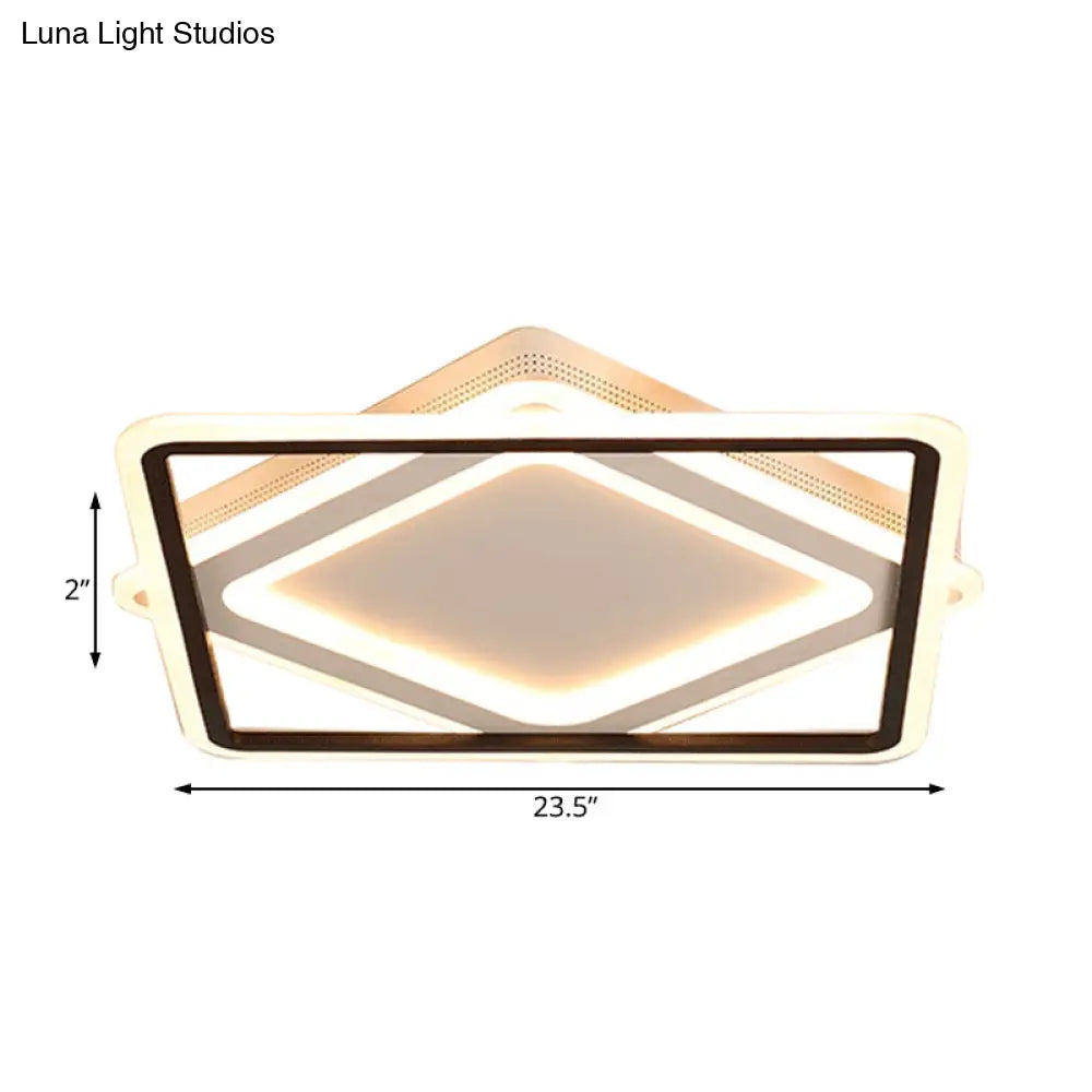Modern Led Square Metal Flush Mount Ceiling Light In White/Warm 16.5’/19.5’/23.5’ Wide