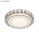 Modern Led Stainless-Steel Flushmount Light Fixture With Clear Faceted Crystal Blocks And