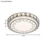 Modern Led Stainless-Steel Flushmount Light Fixture With Clear Faceted Crystal Blocks And